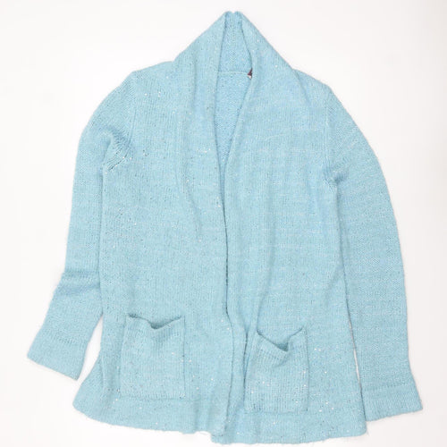 Isaac Mizrahi Live Women's Blue Sequin Knit Open Cardigan M