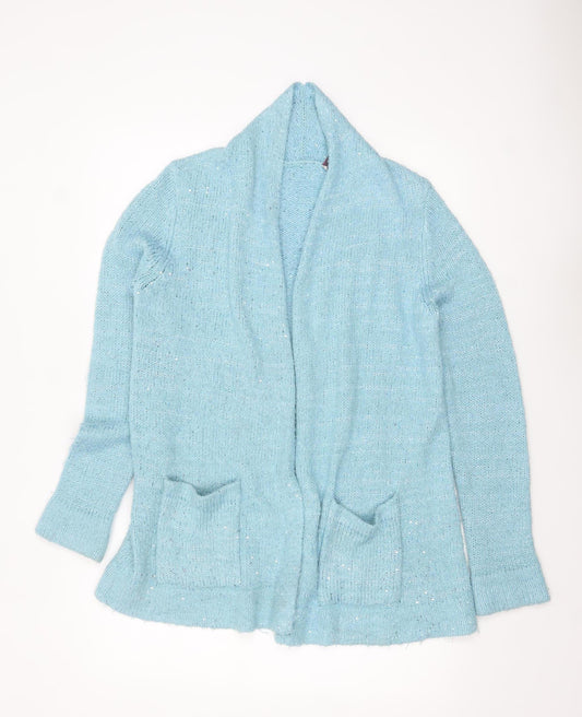 Isaac Mizrahi Live Women's Blue Sequin Knit Open Cardigan M