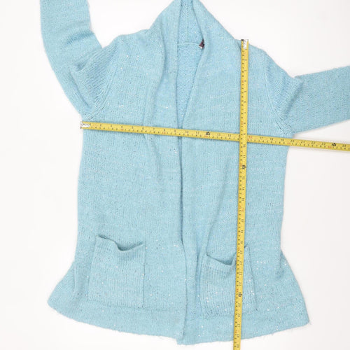 Isaac Mizrahi Live Women's Blue Sequin Knit Open Cardigan M