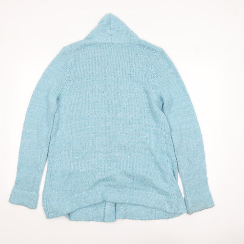 Isaac Mizrahi Live Women's Blue Sequin Knit Open Cardigan M