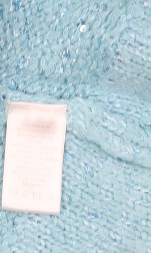 Isaac Mizrahi Live Women's Blue Sequin Knit Open Cardigan M