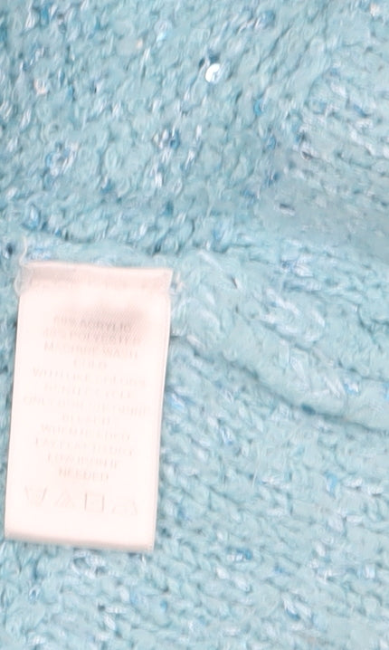 Isaac Mizrahi Live Women's Blue Sequin Knit Open Cardigan M