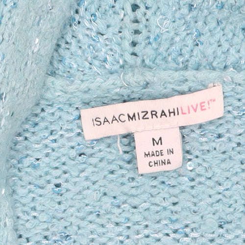 Isaac Mizrahi Live Women's Blue Sequin Knit Open Cardigan M