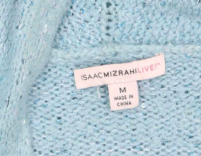 Isaac Mizrahi Live Women's Blue Sequin Knit Open Cardigan M