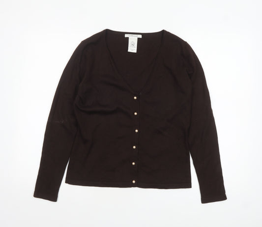 L.K. Bennett Women's Brown Silk Angora V-Neck Cardigan Size L