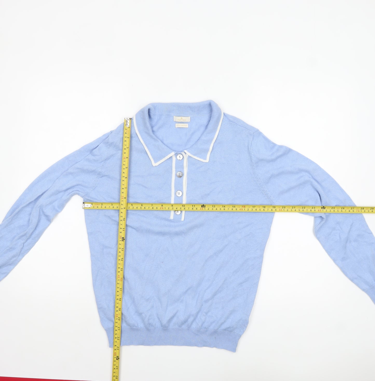 Munrospun Women's Light Blue Collared Henley Jumper M Cotton Cashmere