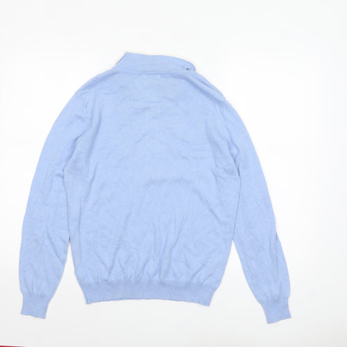 Munrospun Women's Light Blue Collared Henley Jumper M Cotton Cashmere