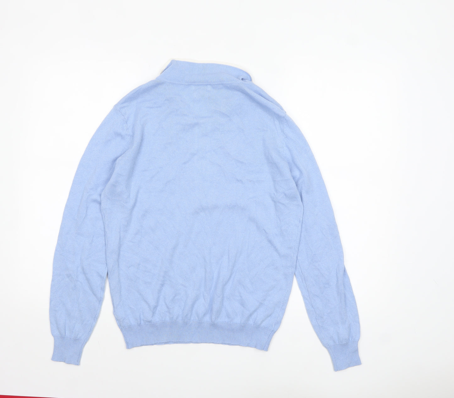 Munrospun Women's Light Blue Collared Henley Jumper M Cotton Cashmere