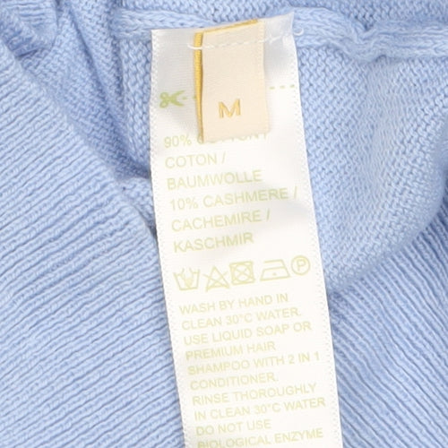 Munrospun Women's Light Blue Collared Henley Jumper M Cotton Cashmere