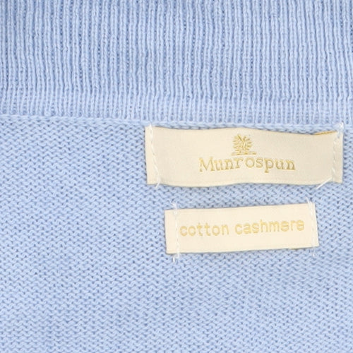 Munrospun Women's Light Blue Collared Henley Jumper M Cotton Cashmere