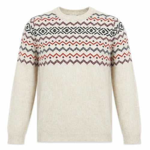 Pull&Bear Men's Beige Fair Isle Knit Jumper Size S