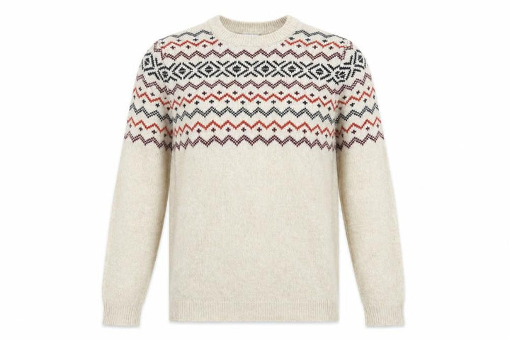 Pull&Bear Men's Beige Fair Isle Knit Jumper Size S