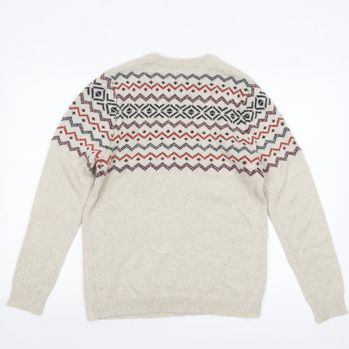 Pull&Bear Men's Beige Fair Isle Knit Jumper Size S