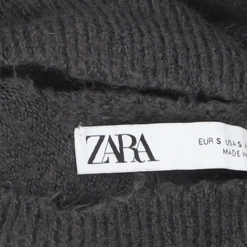 Zara Women Grey Beaded Mock Neck Long Sleeve Knit Jumper S