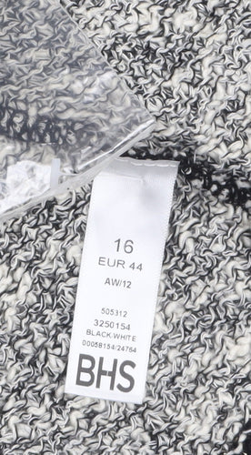 BHS Womens Black White Knit Open Cardigan Size 16