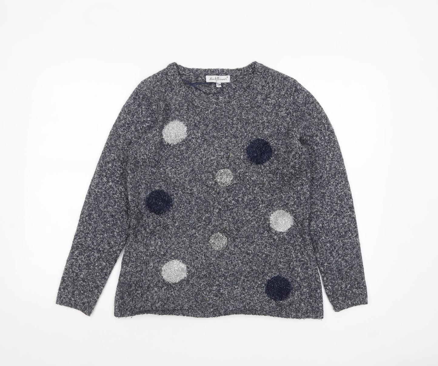 Mudflower Womens Grey Polka Dot Chunky Knit Jumper S Long Sleeve