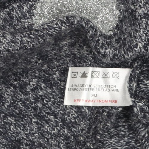 Mudflower Womens Grey Polka Dot Chunky Knit Jumper S Long Sleeve