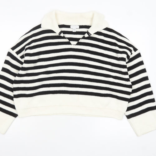 Topshop Women's Black White Striped Collared Knit Jumper Size S