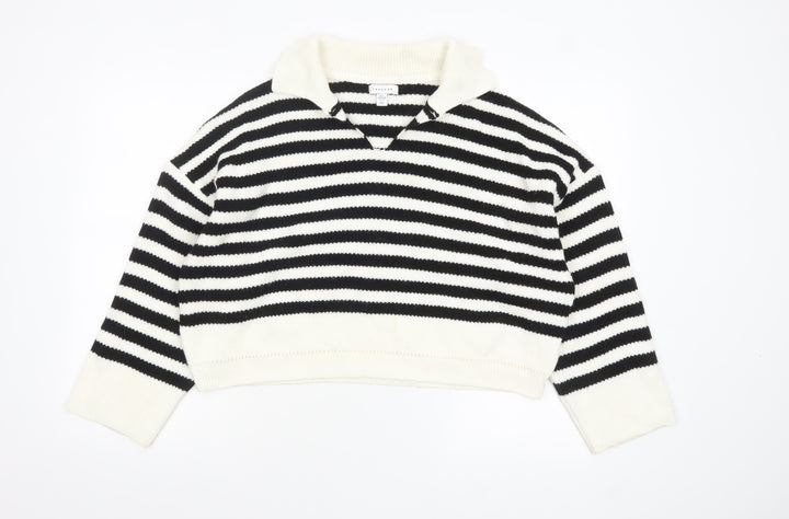 Topshop Women's Black White Striped Collared Knit Jumper Size S
