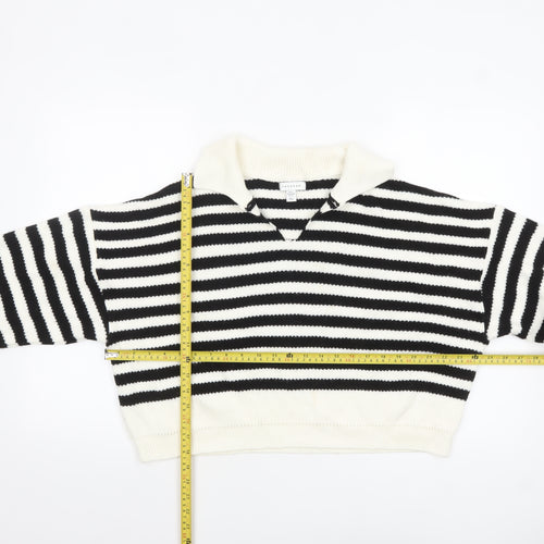 Topshop Women's Black White Striped Collared Knit Jumper Size S