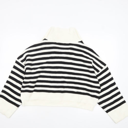 Topshop Women's Black White Striped Collared Knit Jumper Size S