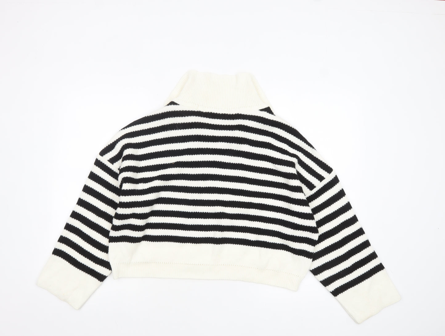 Topshop Women's Black White Striped Collared Knit Jumper Size S