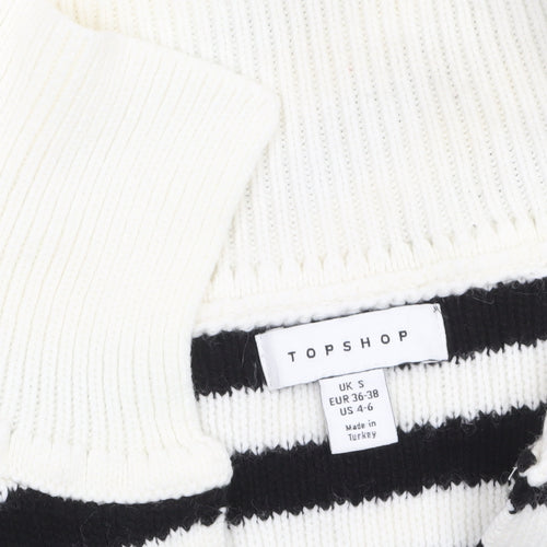 Topshop Women's Black White Striped Collared Knit Jumper Size S