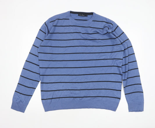 James Pringle Men's Blue Striped Crew Neck Acrylic Jumper L