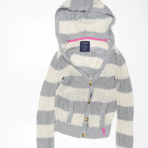 U.S. Polo Assn. Women’s Grey Striped Hooded Knit Cardigan S