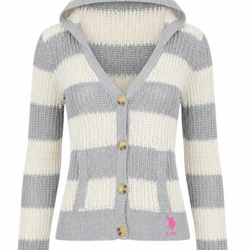 U.S. Polo Assn. Women’s Grey Striped Hooded Knit Cardigan S