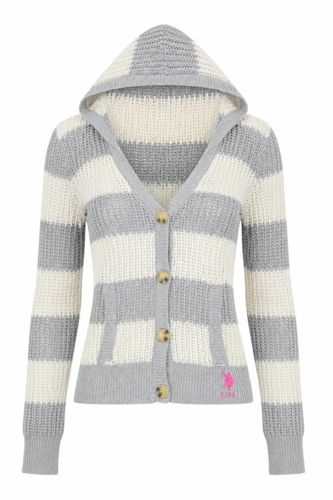 U.S. Polo Assn. Women’s Grey Striped Hooded Knit Cardigan S