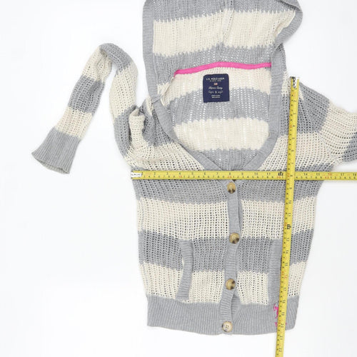 U.S. Polo Assn. Women’s Grey Striped Hooded Knit Cardigan S