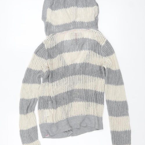 U.S. Polo Assn. Women’s Grey Striped Hooded Knit Cardigan S