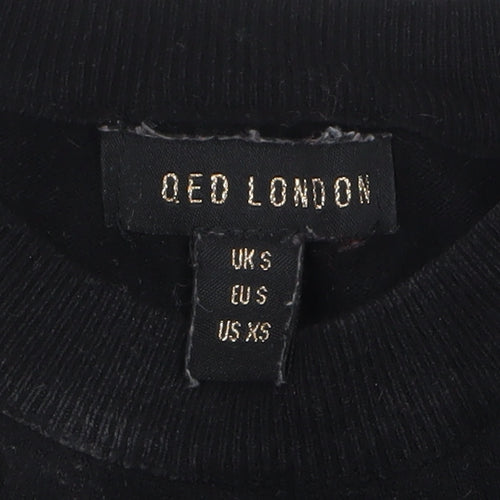 QED London Women's Black Floral Embroidered Knit Jumper Size S