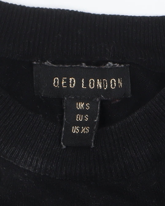 QED London Women's Black Floral Embroidered Knit Jumper Size S