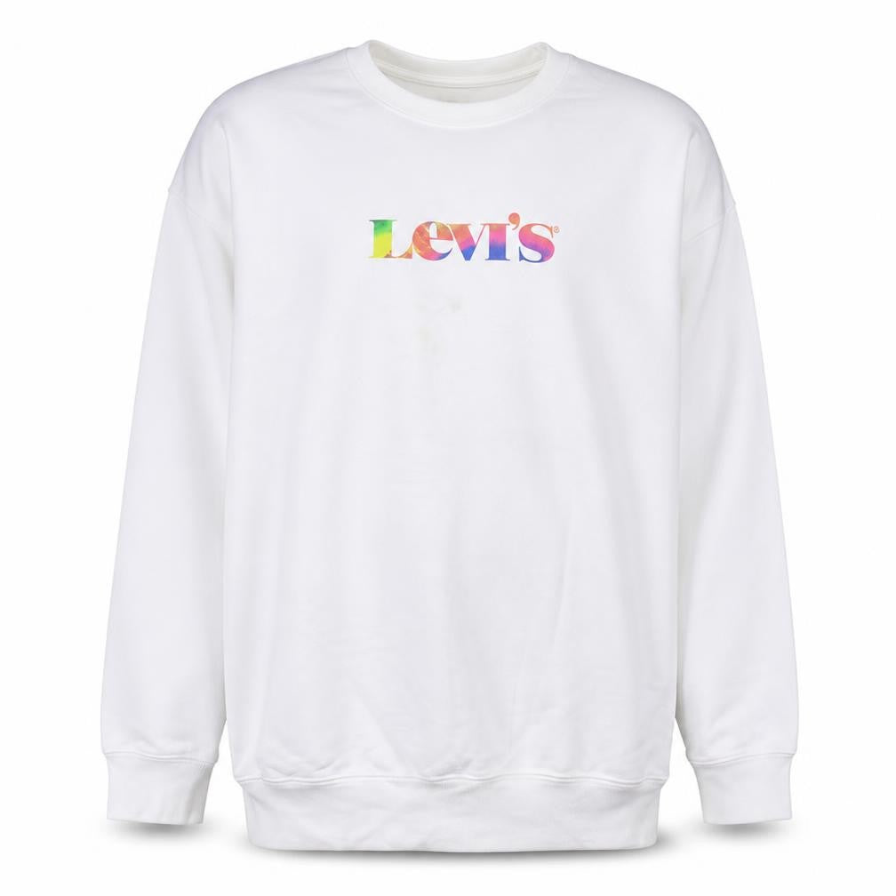 Front view of Levi's Men's White 2XL Relaxed Fit Crew Neck Graphic Sweatshirt