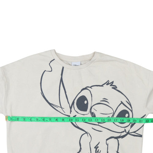 Disney Women Beige Stitch Sweatshirt Small Pullover Crew Neck