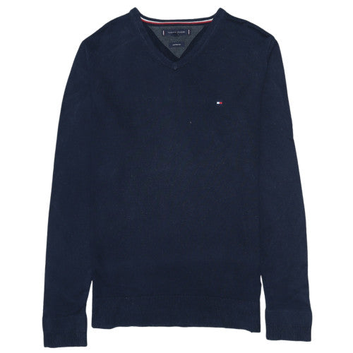 Tommy Hilfiger Men's Blue V-Neck Cotton Silk Jumper Size M
