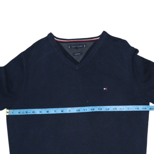 Tommy Hilfiger Men's Blue V-Neck Cotton Silk Jumper Size M