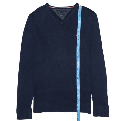 Tommy Hilfiger Men's Blue V-Neck Cotton Silk Jumper Size M