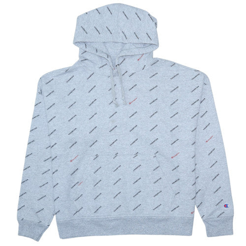 Champion Women Grey Hoodie L 1/4 Zip Logo Print Pullover Sweatshirt