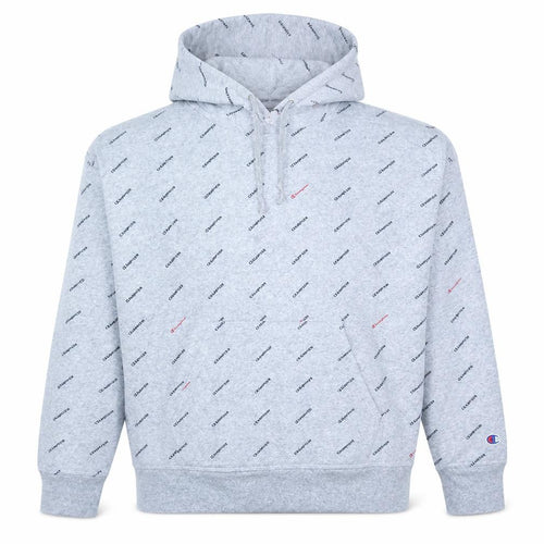 Champion Women Grey Hoodie L 1/4 Zip Logo Print Pullover Sweatshirt
