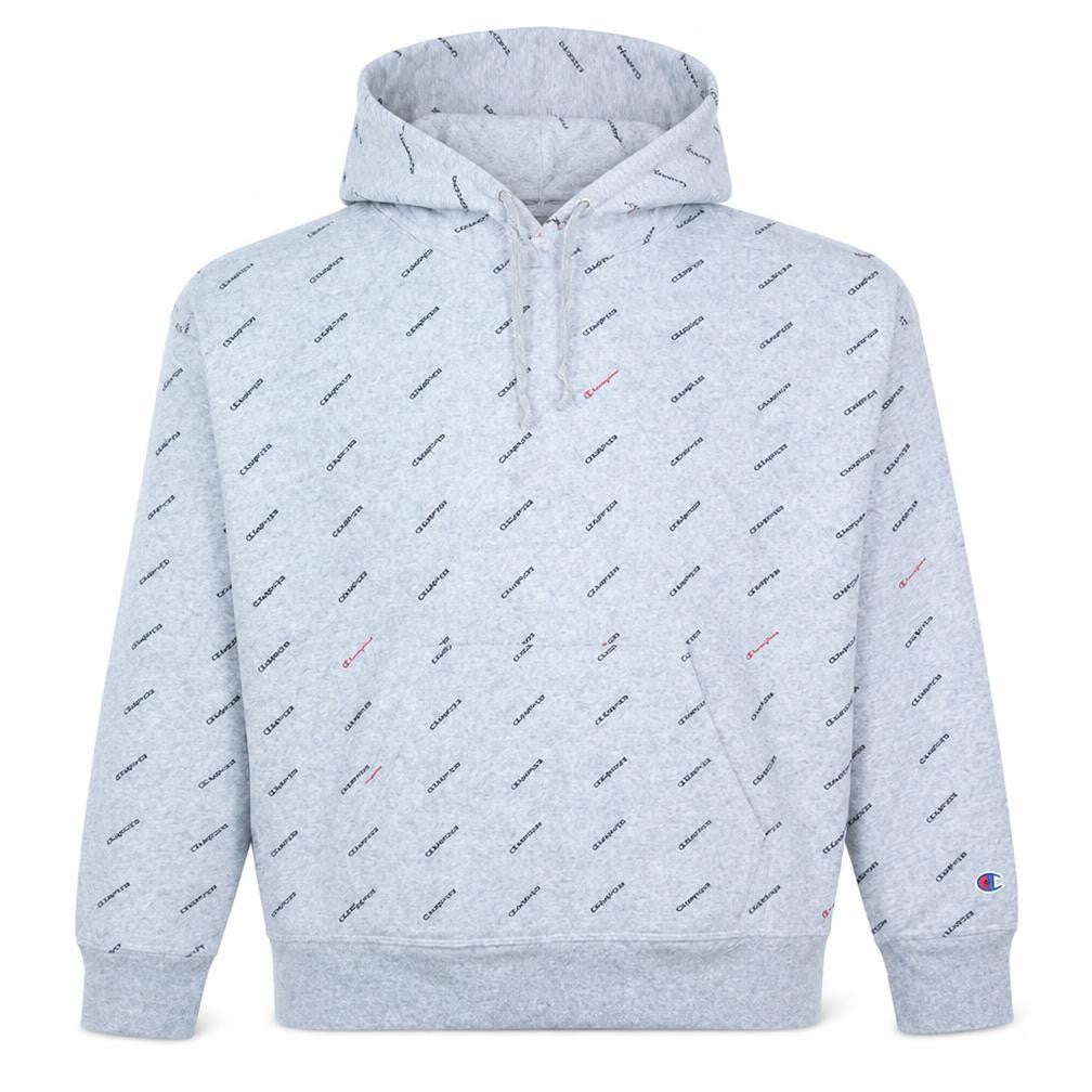 Champion Women Grey Hoodie L 1/4 Zip Logo Print Pullover Sweatshirt