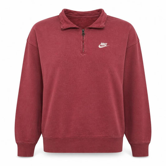 Front view of Nike Women’s Burgundy 1/4 Zip Oversized Sweatshirt M Cotton Blend