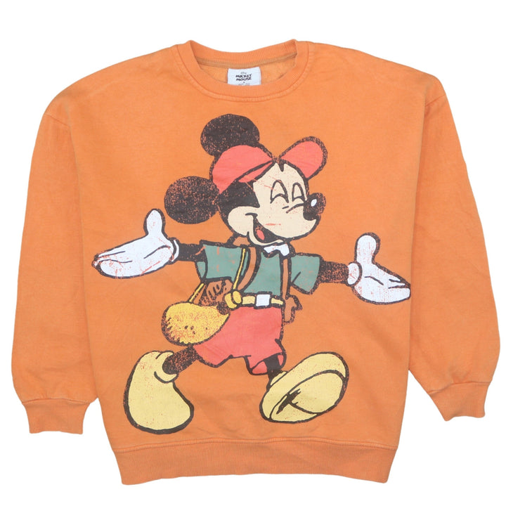 Disney Mickey Mouse Orange Sweatshirt Women Small 10/12 Graphic Pullover