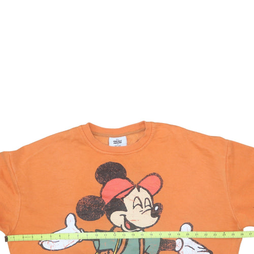 Disney Mickey Mouse Orange Sweatshirt Women Small 10/12 Graphic Pullover