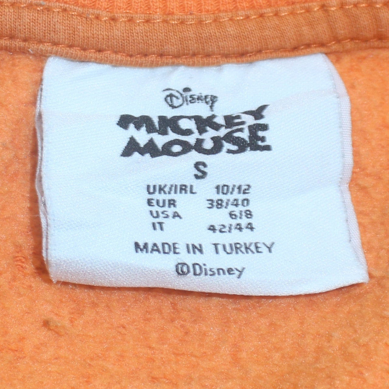 Disney Mickey Mouse Orange Sweatshirt Women Small 10/12 Graphic Pullover