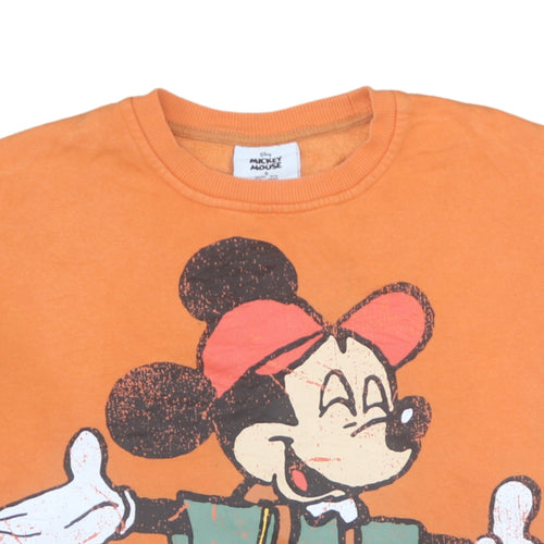 Disney Mickey Mouse Orange Sweatshirt Women Small 10/12 Graphic Pullover
