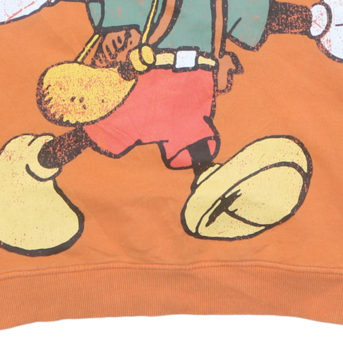 Disney Mickey Mouse Orange Sweatshirt Women Small 10/12 Graphic Pullover