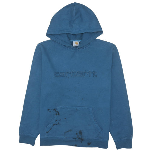 Carhartt Men's Blue Pullover Hoodie L Embroidered Logo Cotton